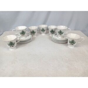 Nikko Happy Holidays Christmas Tree Lot 7 Cups & 8 Saucers Tea Coffee Set